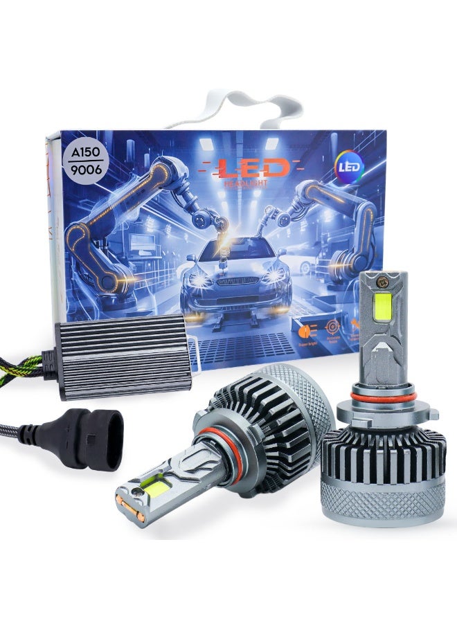 طقم لمبات ليد أمامية A150 عالية القوة 360 درجة (قطعتين) – 9006 | 300 واط | شعاع أحادي | 6000 كلفن مع درايفر | ضمان دولي لمدة 6 أشهر - Image 1